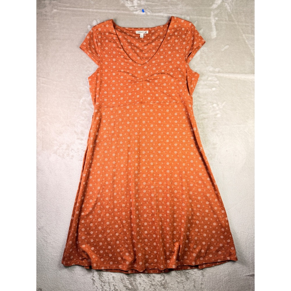 Toad&Co Womens Rosemarie Size Large Rust Orange Floral V-Neck Dress Pockets